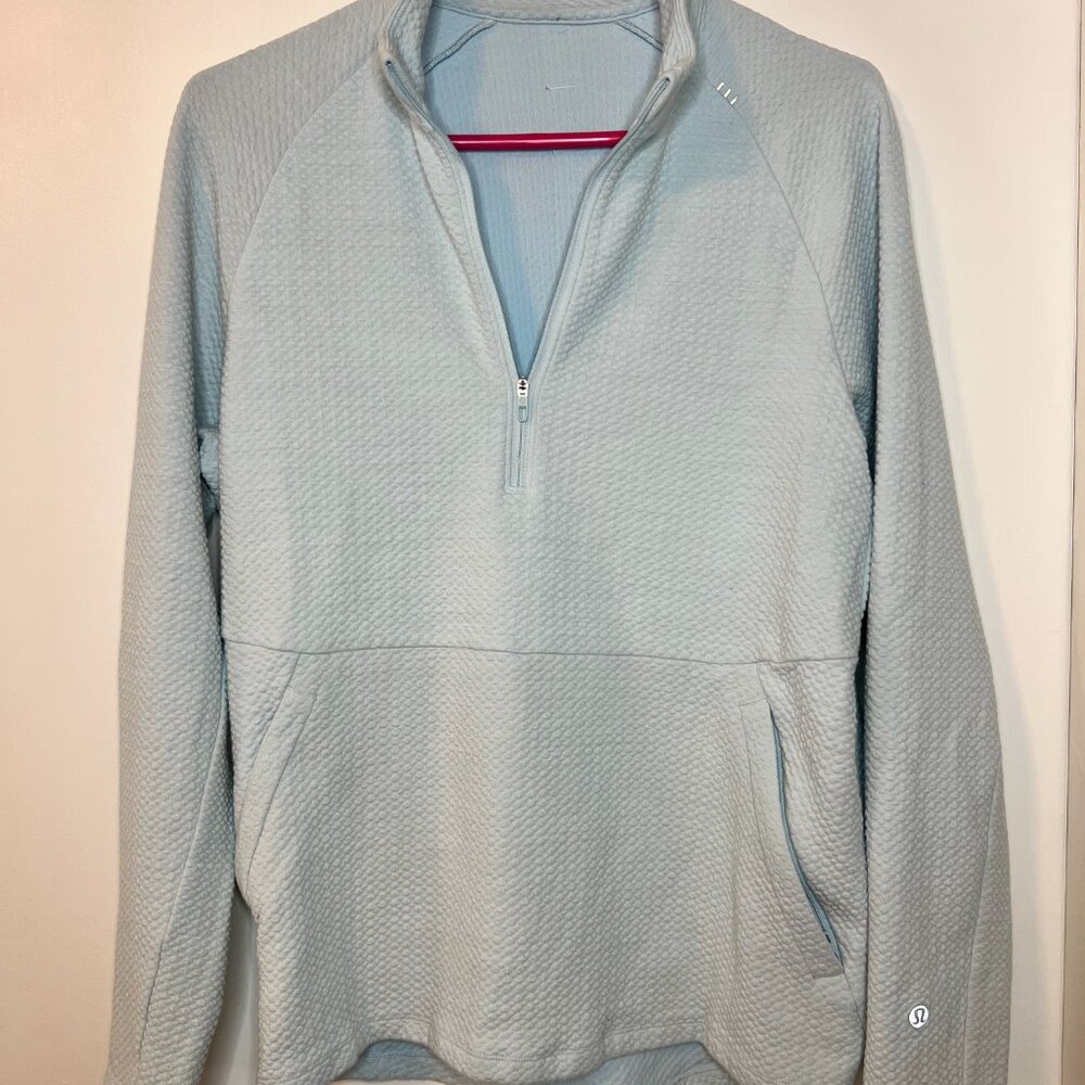 Lululemon Textured Double-Knit Cotton At Ease Half Zip Powder Blue Size Small